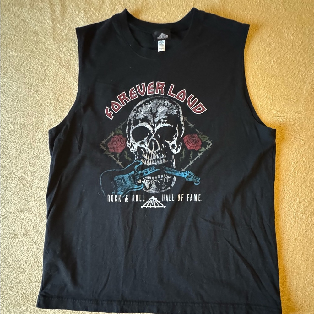 Edgy Black Rock & Roll Hall of Fame Graphic Tank Top